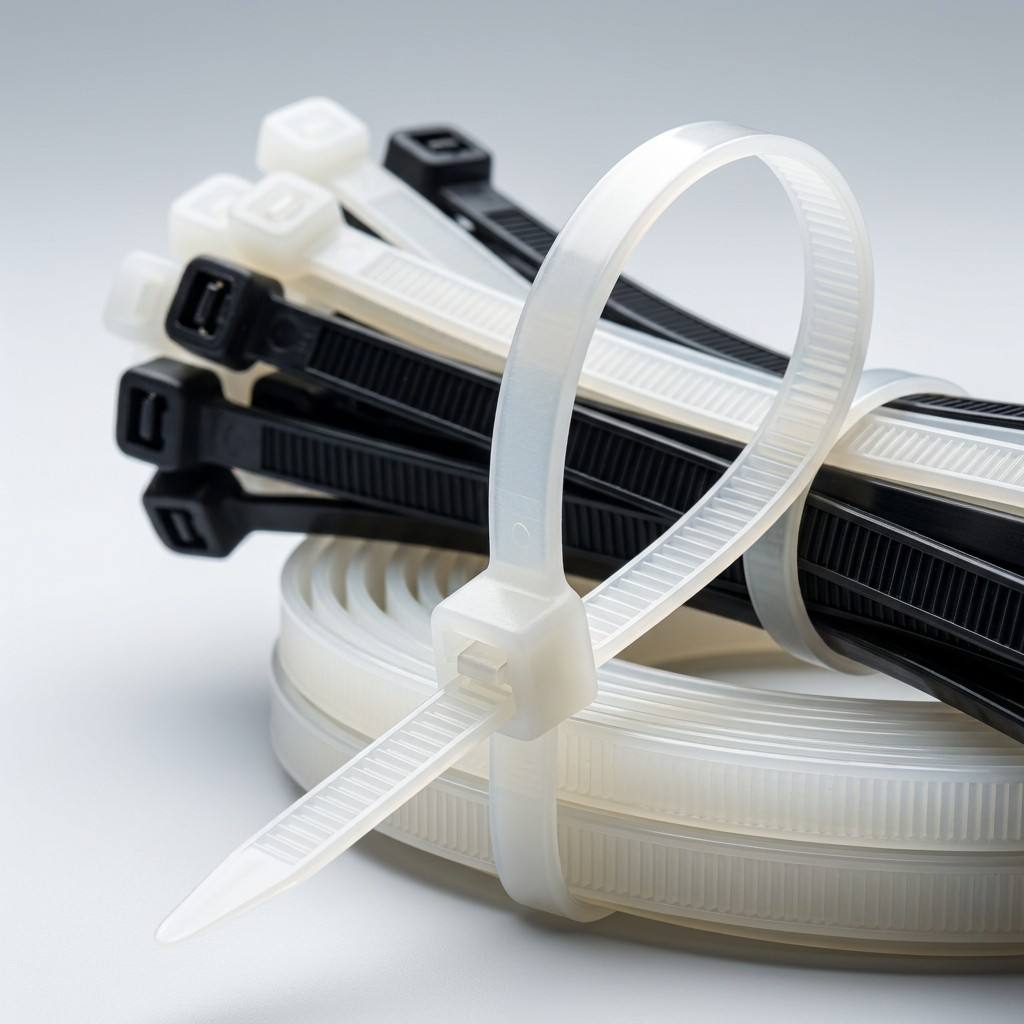 4-inch zip ties product hero shot -- black and natural nylon 66