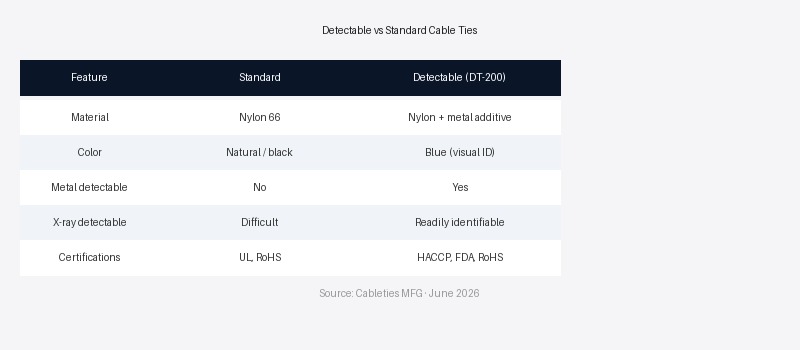 Detectable vs standard cable ties comparison