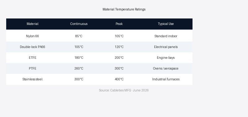 Cable tie material temperature ratings comparison