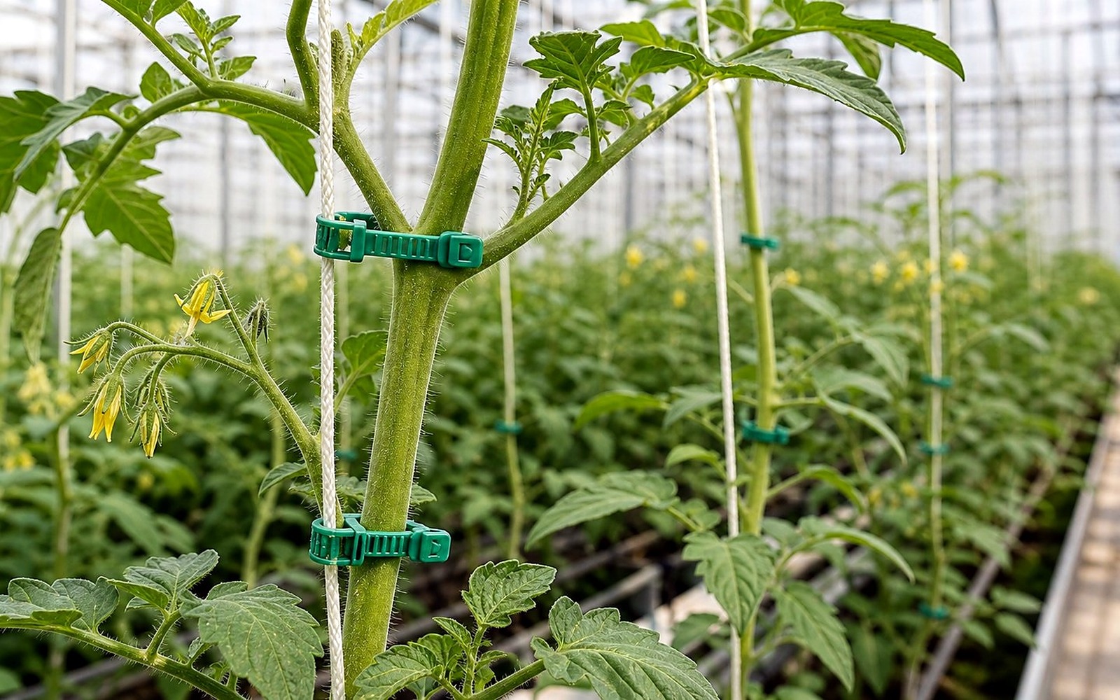 Soft green plant ties product visual for greenhouse plant support