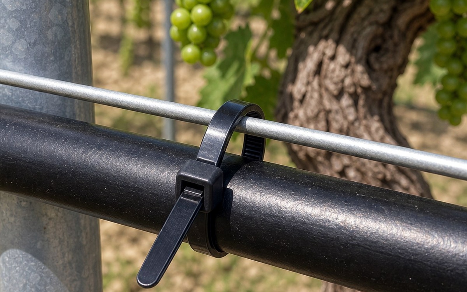 Vine trellis support reference with tie points and growth clearance