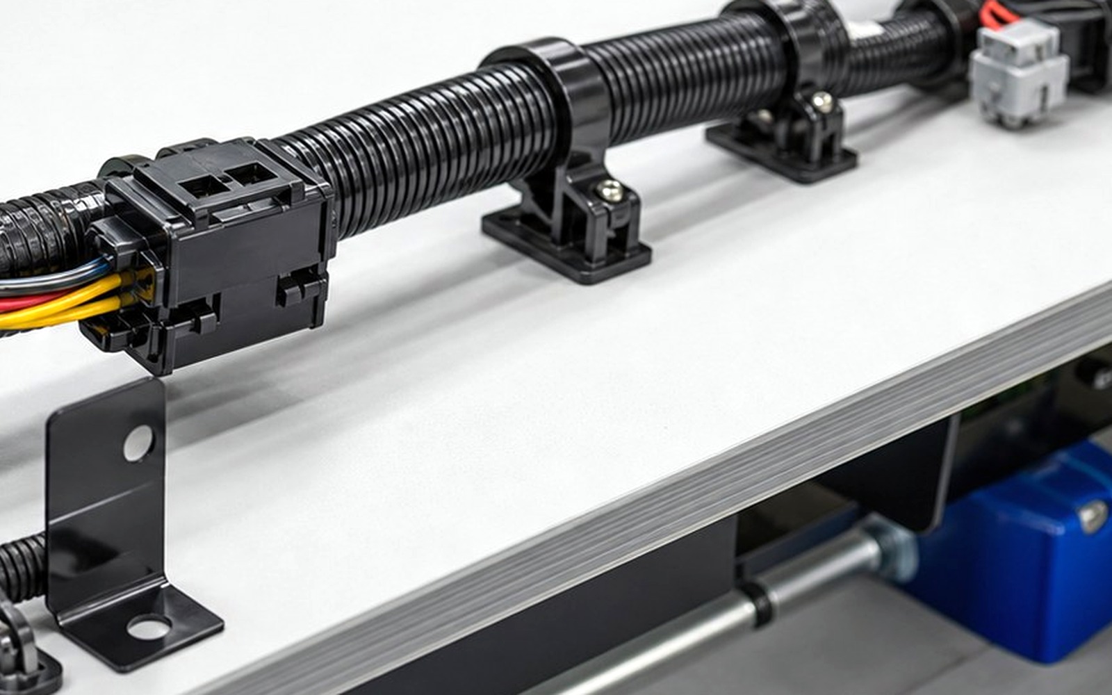 Automotive wire harness fixed to brackets with mountable cable ties