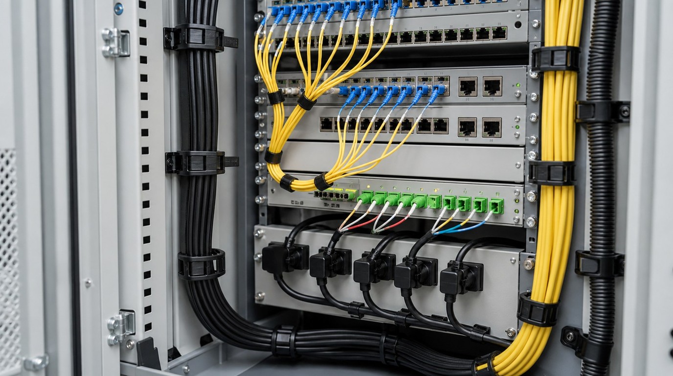 Cable bundle secured with one black nylon cable tie product demonstration