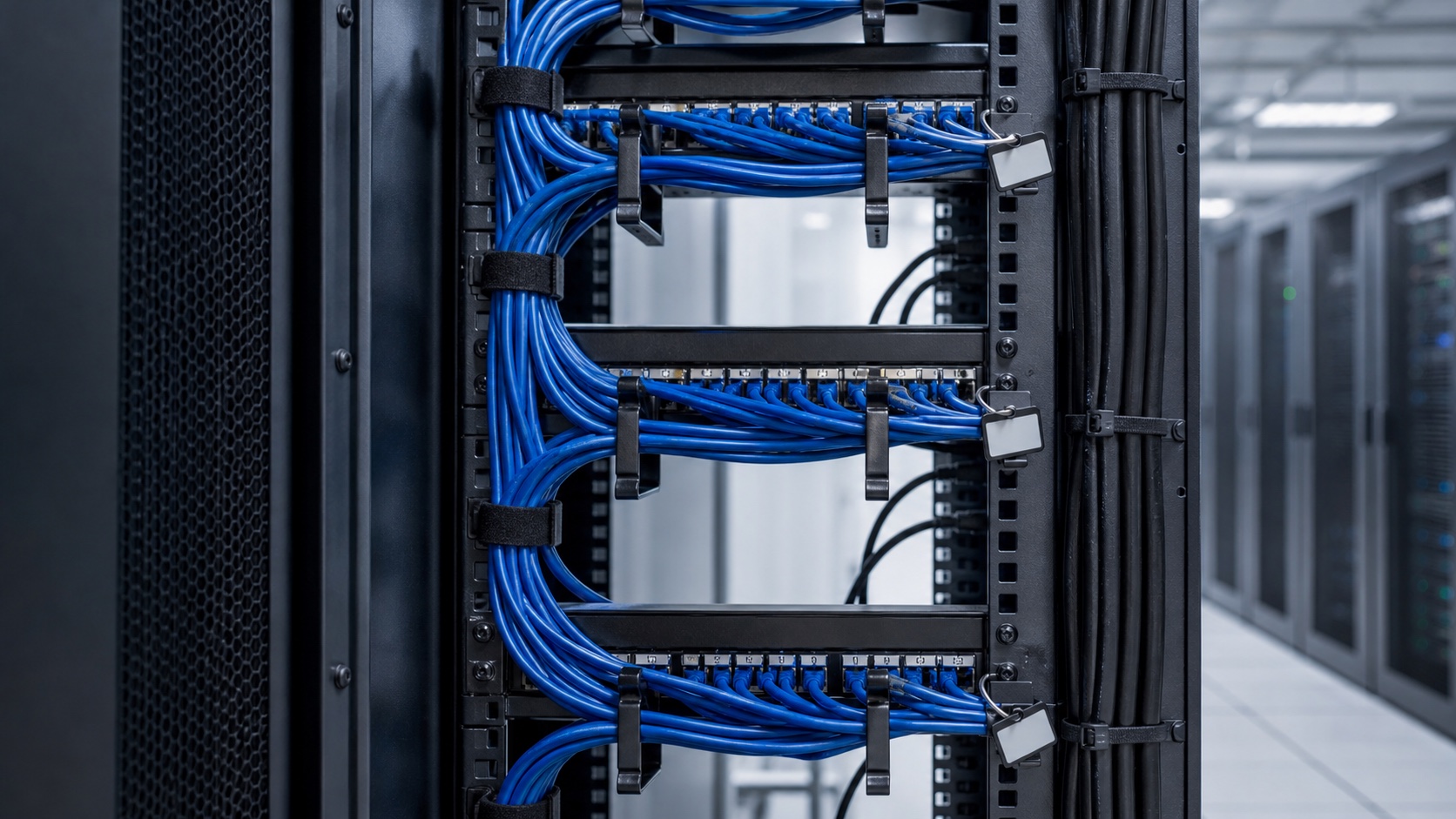 Data center rack cable management zones for straps ties and markers