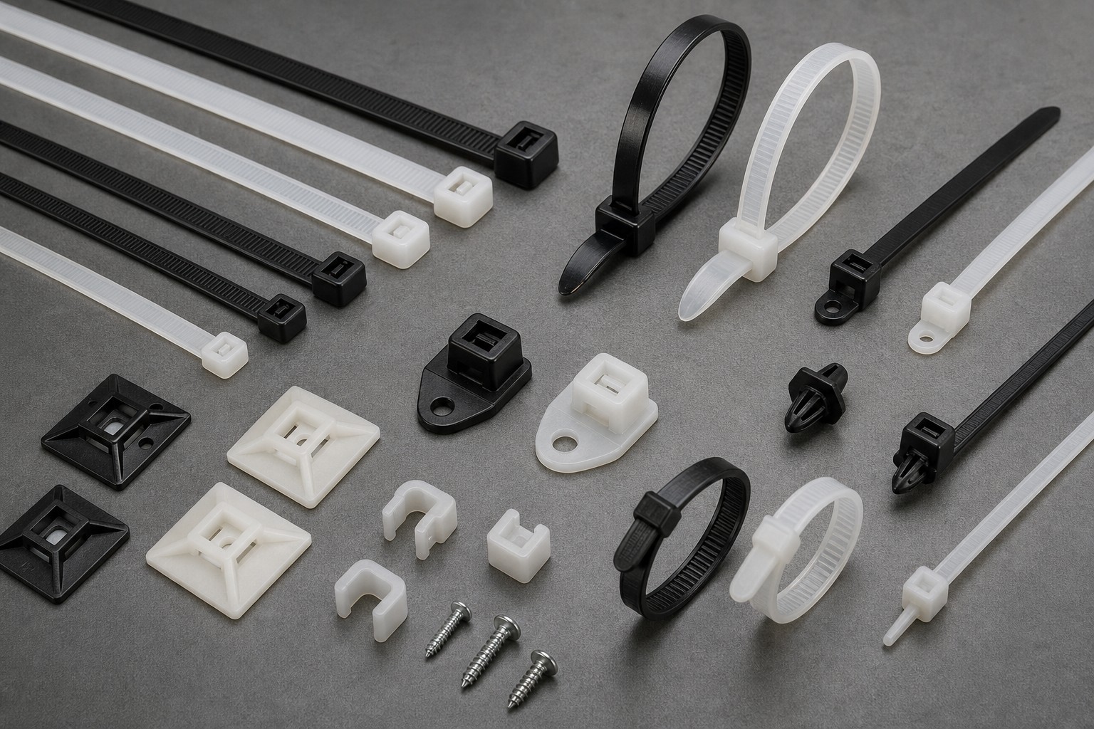 Equipment fixing cable tie product combination with mounts and bases