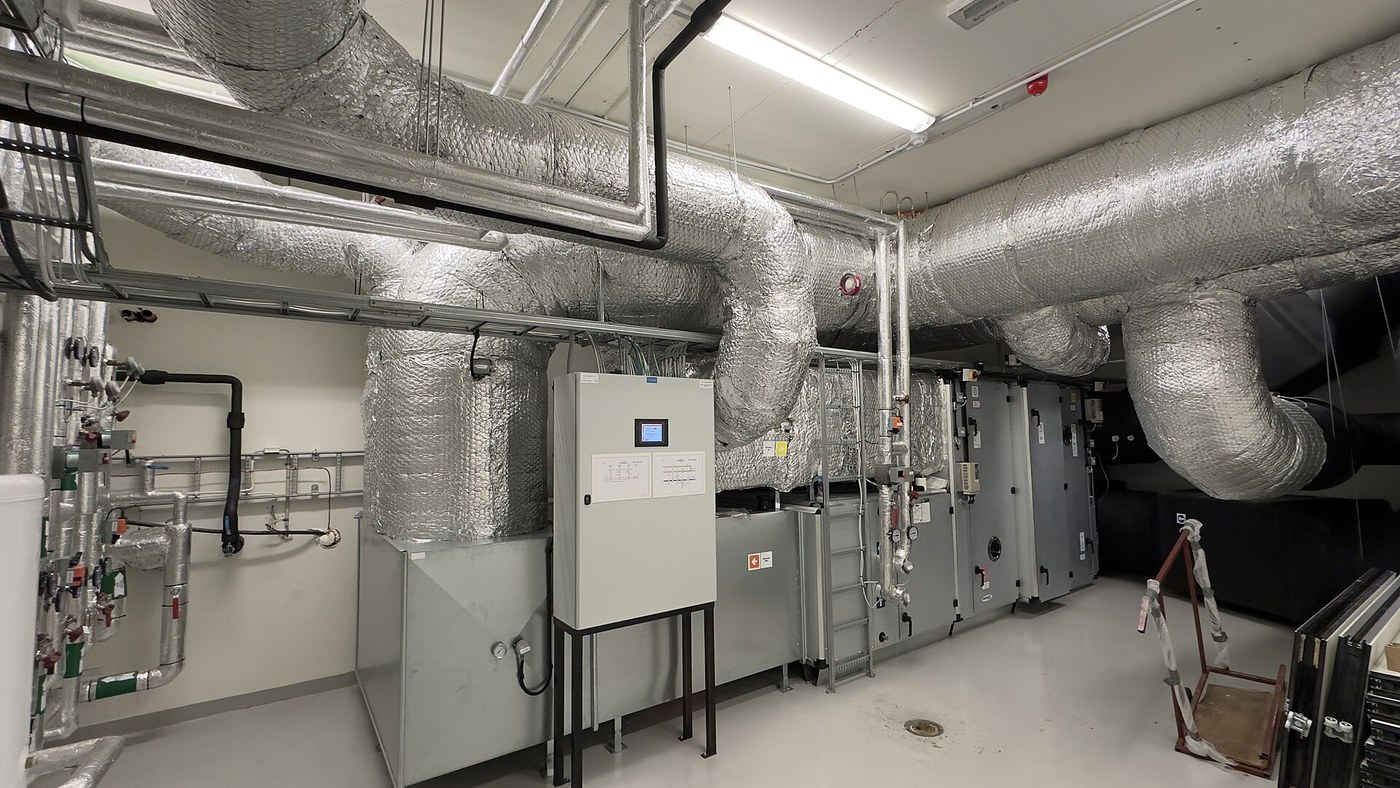 HVAC mechanical room ductwork cable ladder and equipment context for service access routing