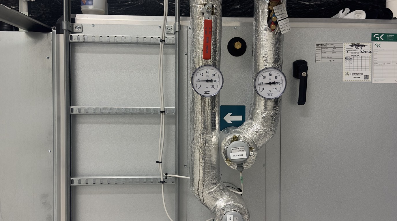 HVAC mechanical room ductwork and equipment context for cable routing