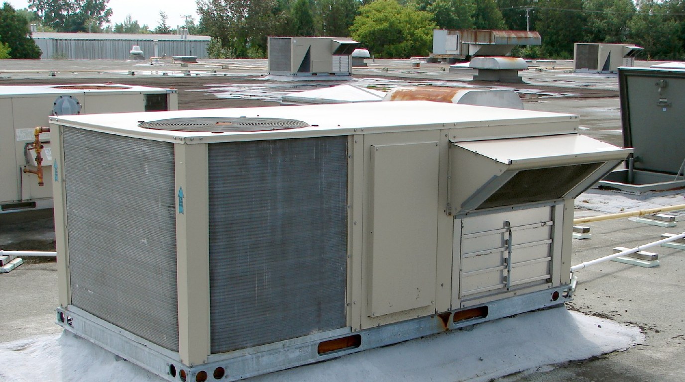 Rooftop HVAC packaged units context for outdoor cable tie routing