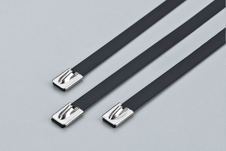 Black coated stainless steel cable ties for marine cable jacket protection