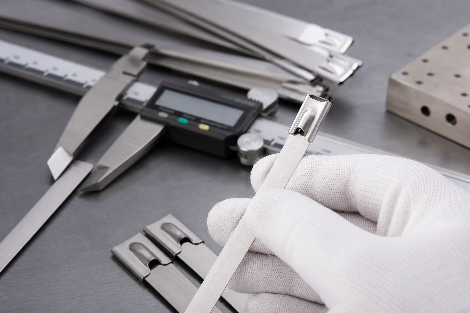Quality inspection of stainless steel cable tie clasp and flat metal band