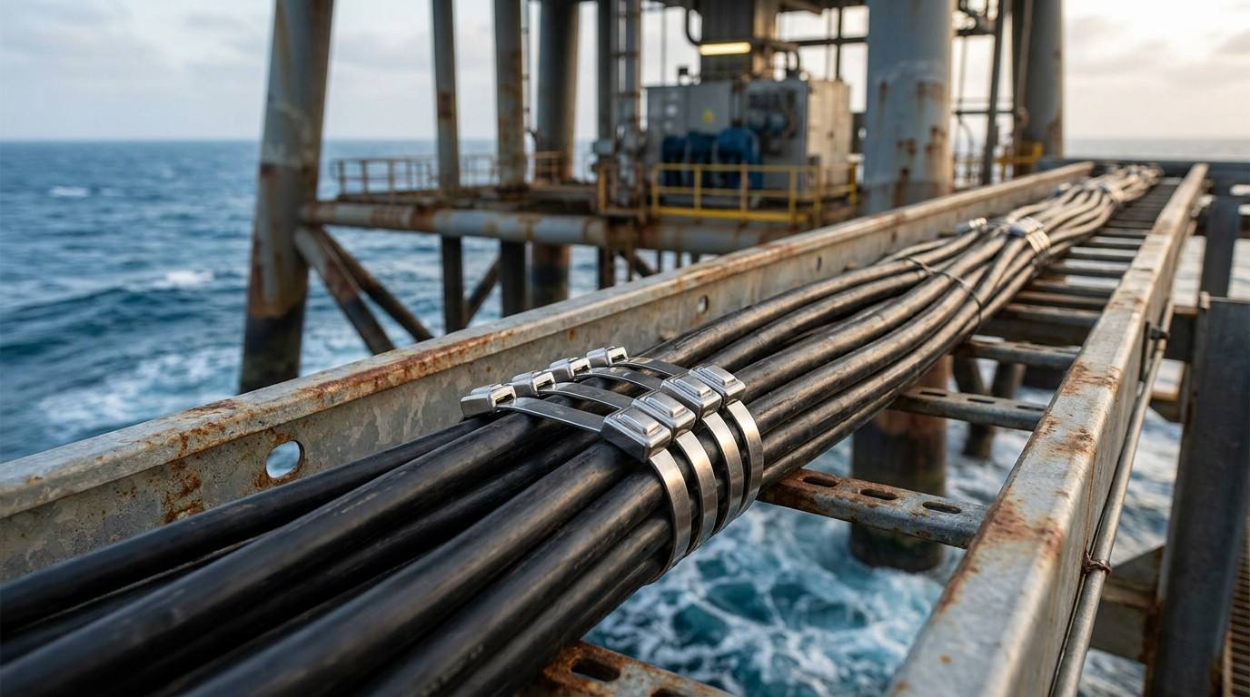 Marine field case cable tray route fixed with stainless steel cable ties
