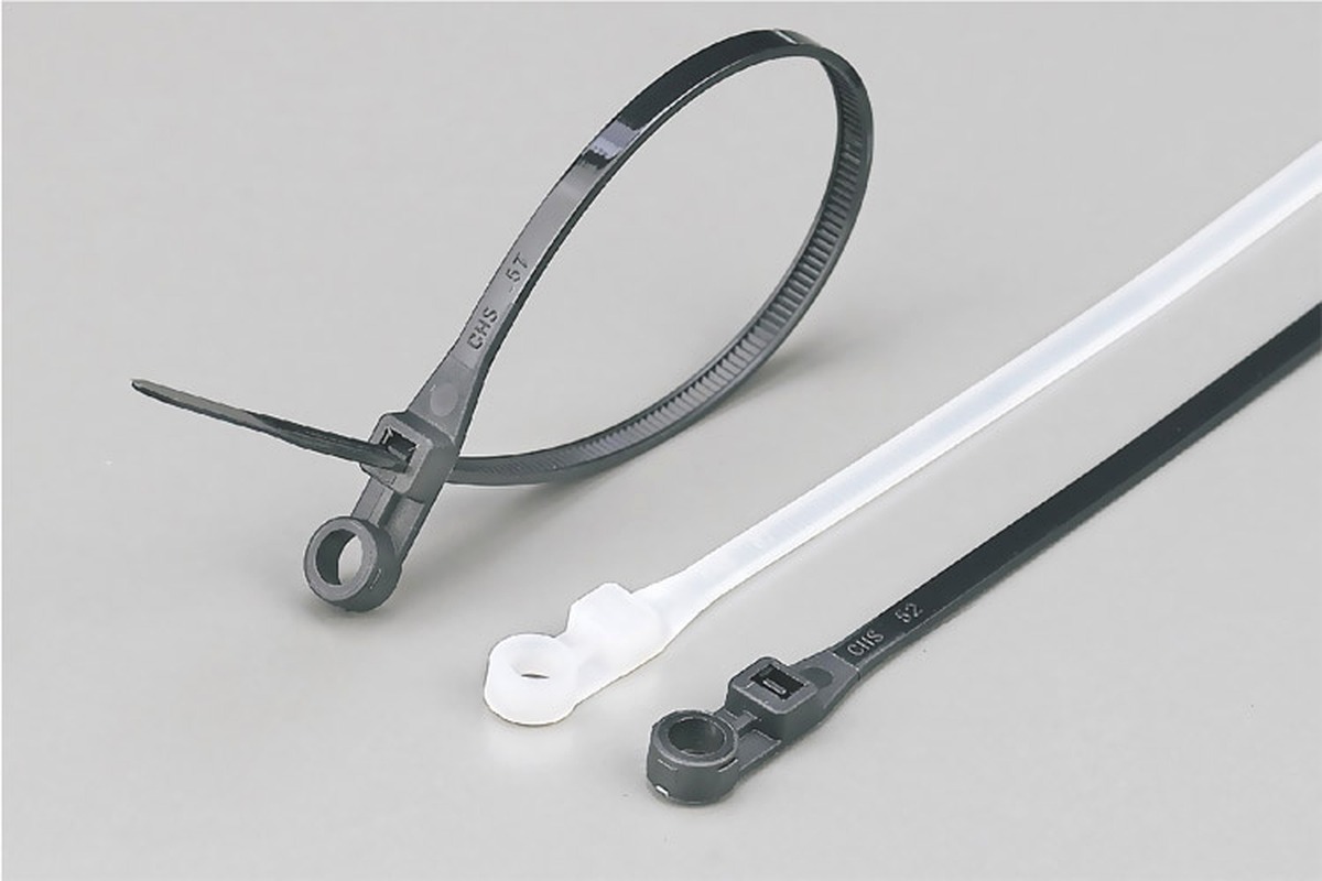Mount-hole cable ties for pipe and conduit support points