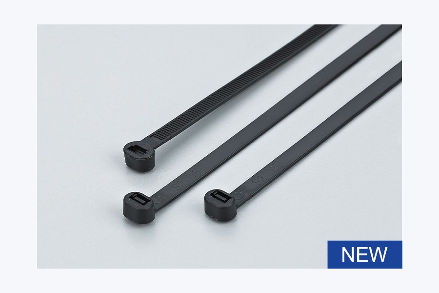 Black PA66V0-style cable ties for railway rolling stock and cabinet cable routing
