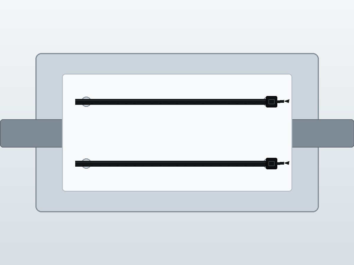 Close-up sign mounting with cable ties through holes and around rail