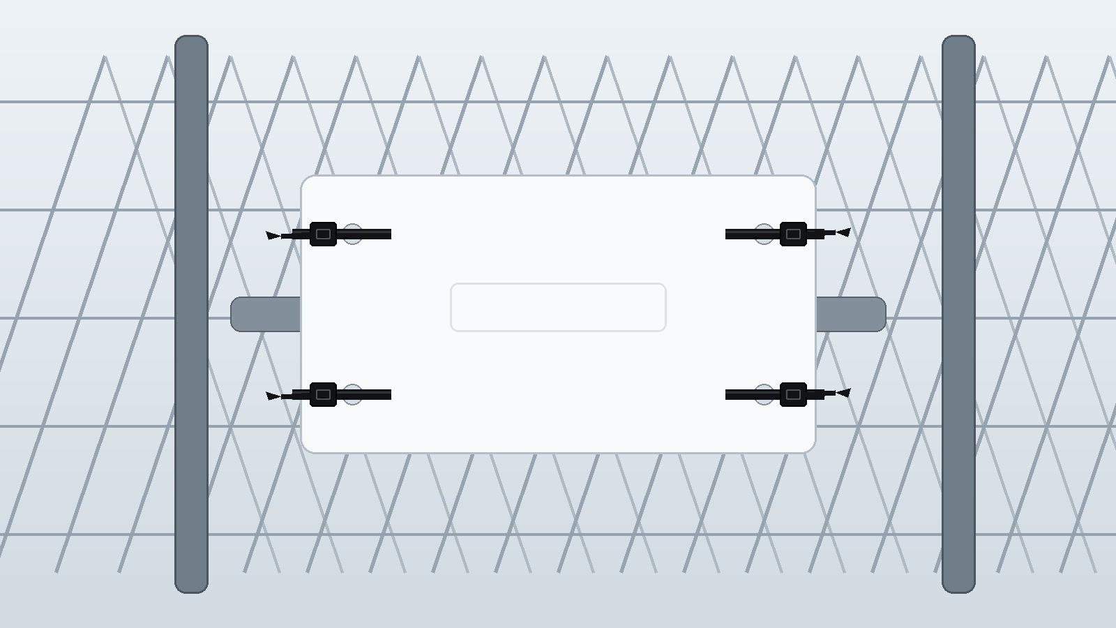 Blank sign panel fixed to fence mesh with black UV cable ties